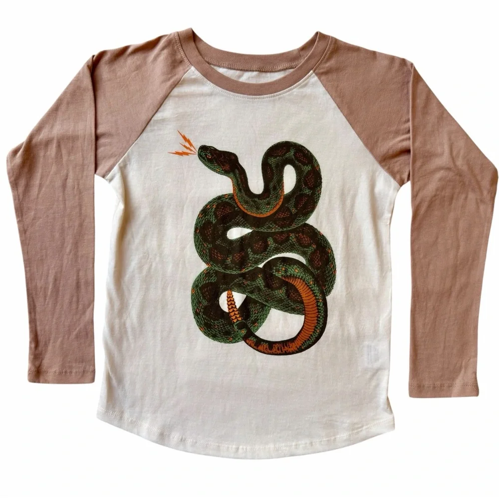 Tiny Whales RARE Raglan shirt with snake Size 8 100% cotton‎